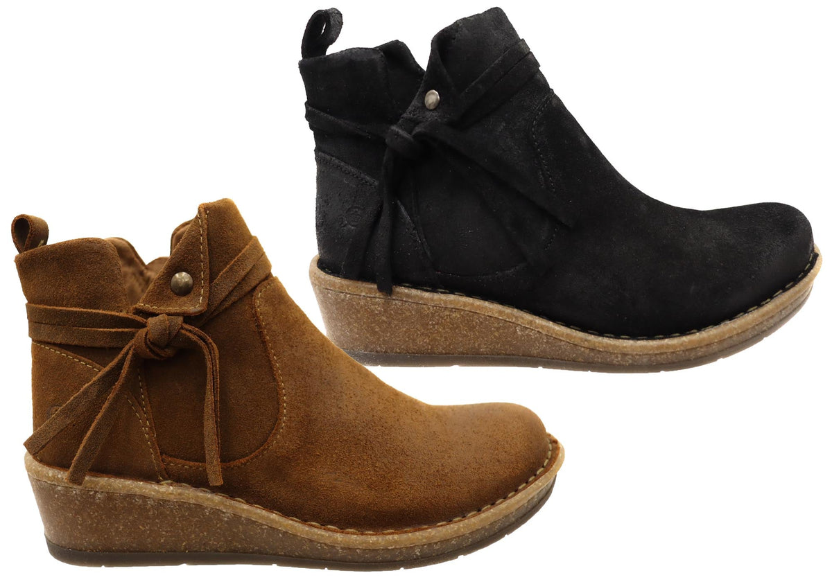 Vaughn Womens Comfortable Suede Leather Wedge Ankle Boots