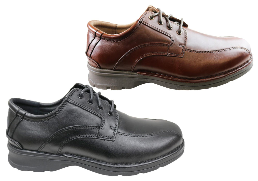 Lithgow Mens Leather Extra Wide Fit Comfortable Lace Up Shoes