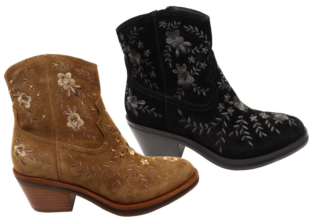 Sophie Womens Comfortable Leather Suede Heeled Ankle Boots