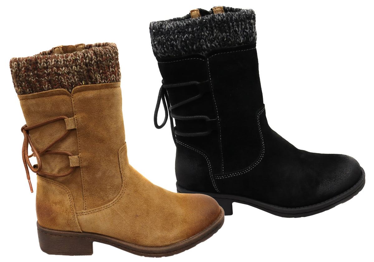Salem Womens Wide Fit Comfort Leather Suede Mid Calf Boots