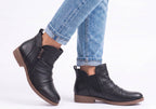Chalet Womens Comfortable Black Leather Ankle Boots