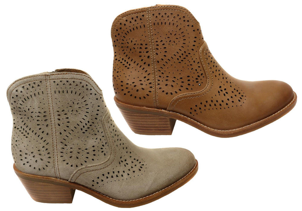 Alexia Womens Comfortable Leather Low Heel Ankle Boots