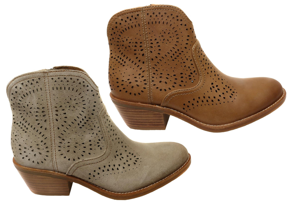 Alexia Womens Comfortable Leather Low Heel Ankle Boots