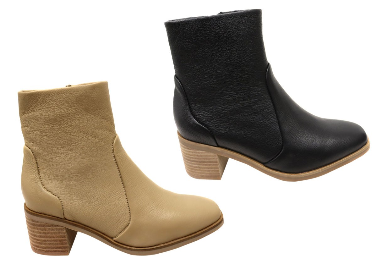 Superb Womens Leather Comfortable Mid Heel Ankle Boots