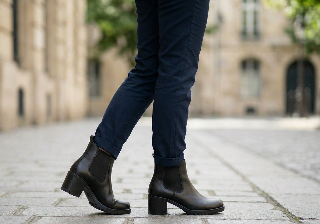 Hammond Womens Wide Fit Leather Mid Heel Ankle Boots