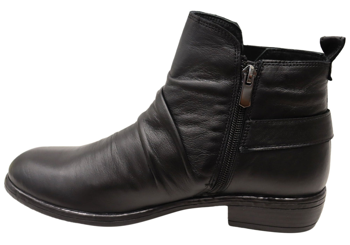 Enrich Womens Leather European Low Heel Ankle Boots