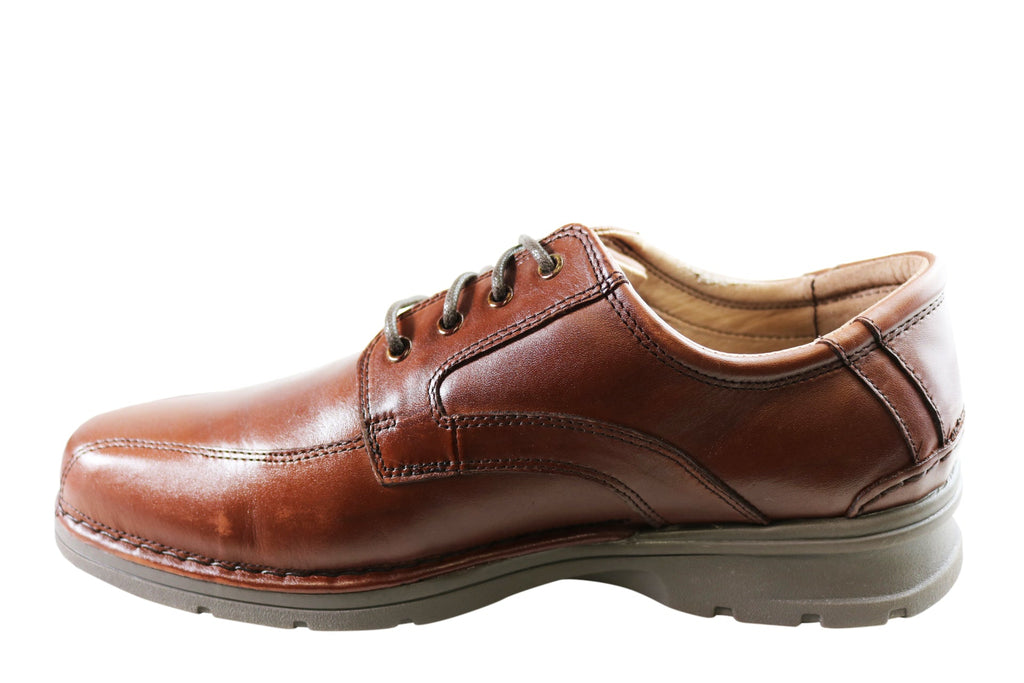 Lithgow Mens Leather Extra Wide Fit Comfortable Lace Up Shoes