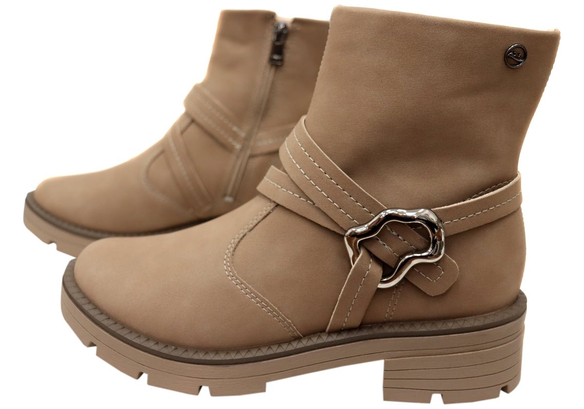 Bianka Womens Comfortable Brazilian Low Heel Ankle Boots