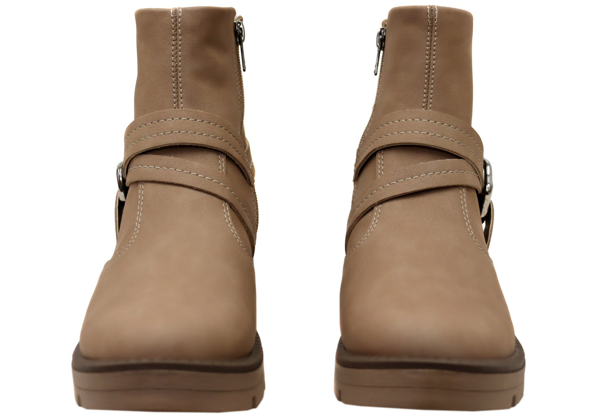Bianka Womens Comfortable Brazilian Low Heel Ankle Boots