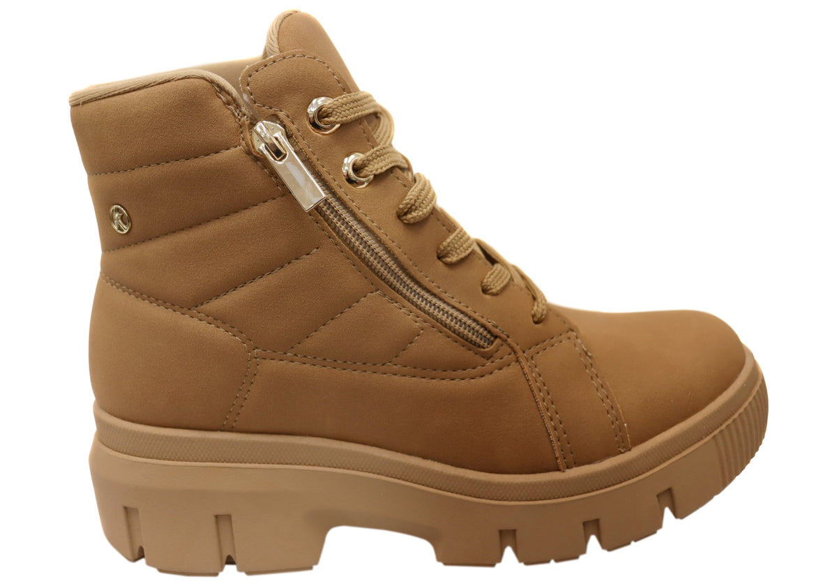 Dilly Womens Comfortable Brazilian Low Heel Lace Up Ankle Boots