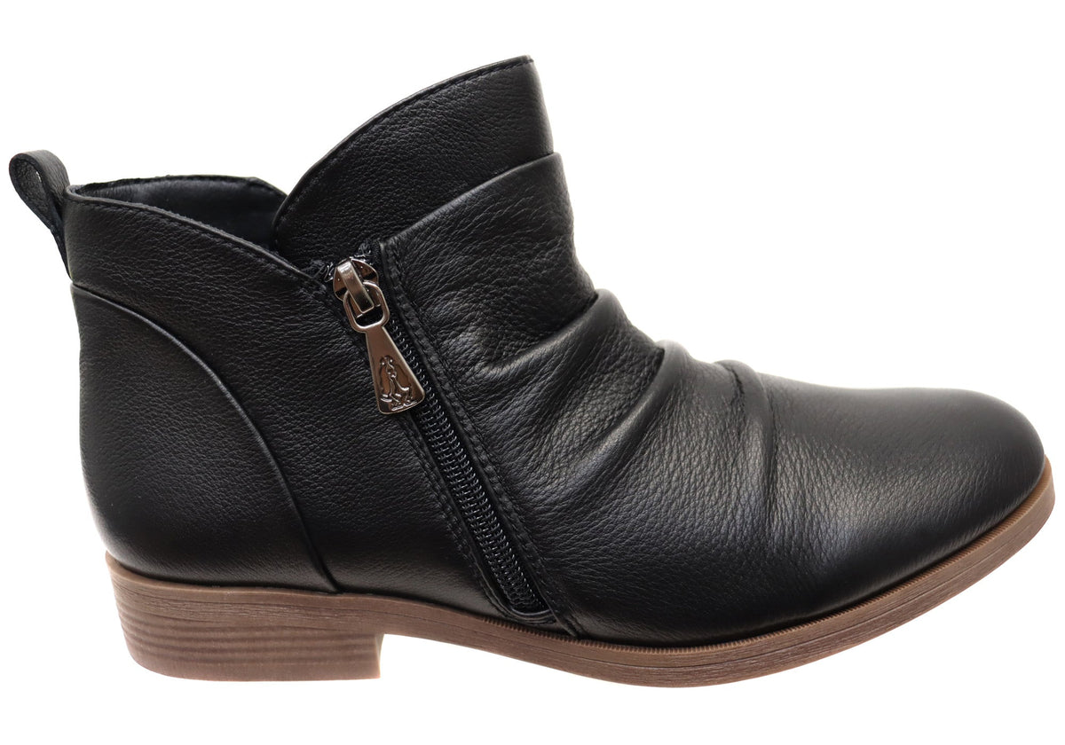 Chalet Womens Comfortable Black Leather Ankle Boots