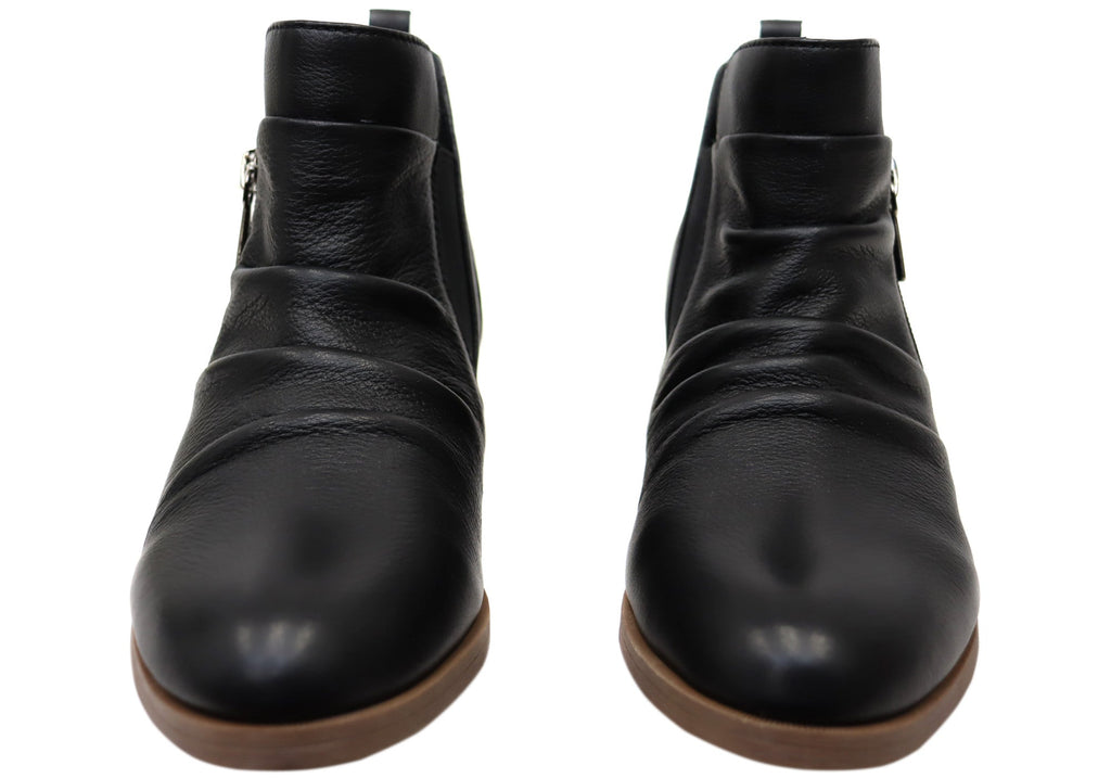 Chalet Womens Comfortable Black Leather Ankle Boots