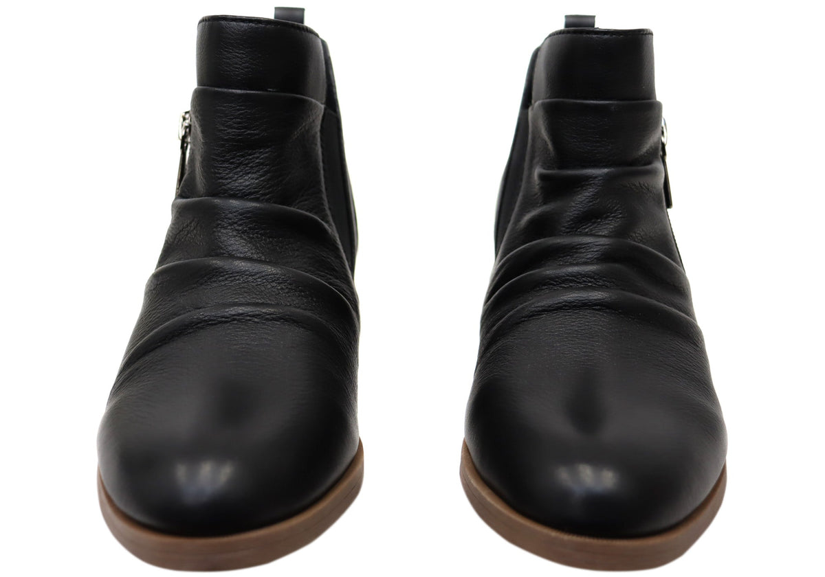 Chalet Womens Comfortable Black Leather Ankle Boots