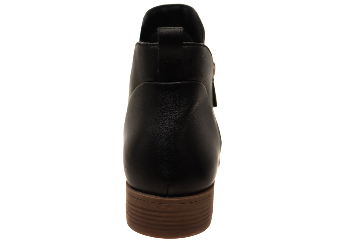 Chalet Womens Comfortable Black Leather Ankle Boots