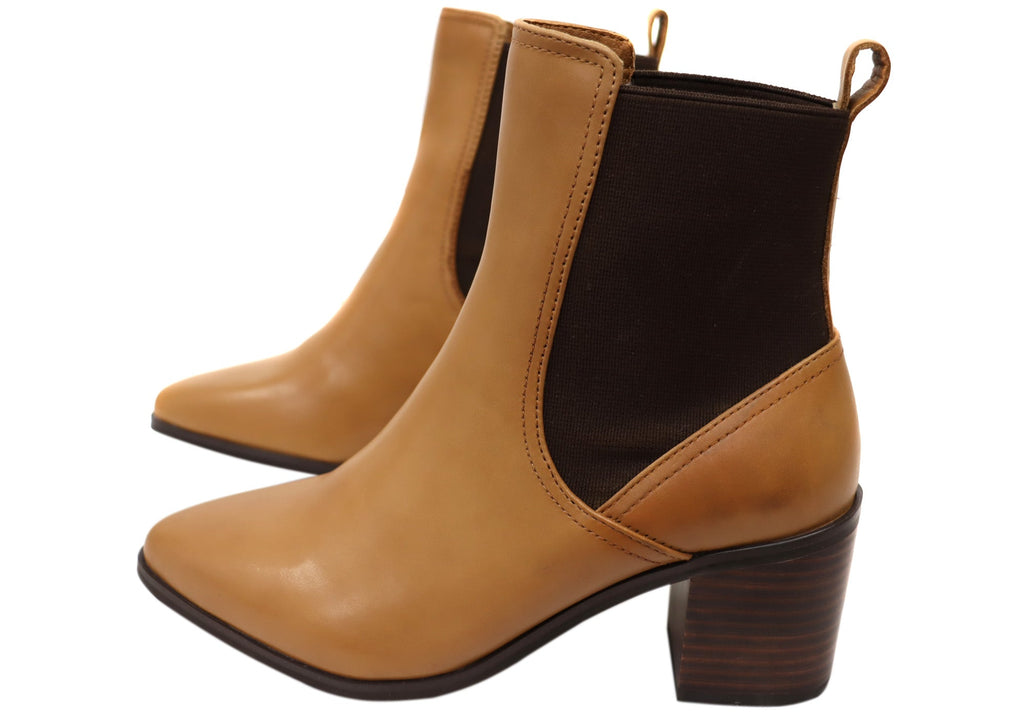 Vala Womens Comfortable Leather Mid Heel Ankle Boots