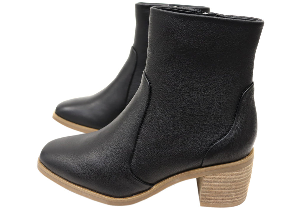Superb Womens Leather Comfortable Mid Heel Ankle Boots