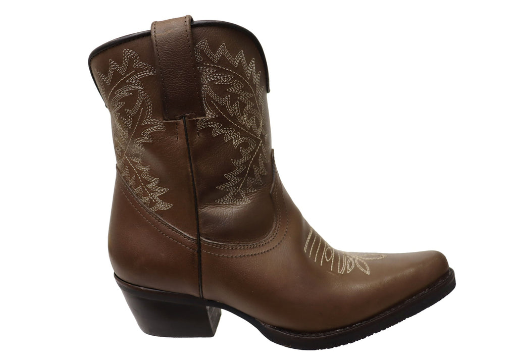 Edwina Womens Leather Western Cowboy Ankle Boots