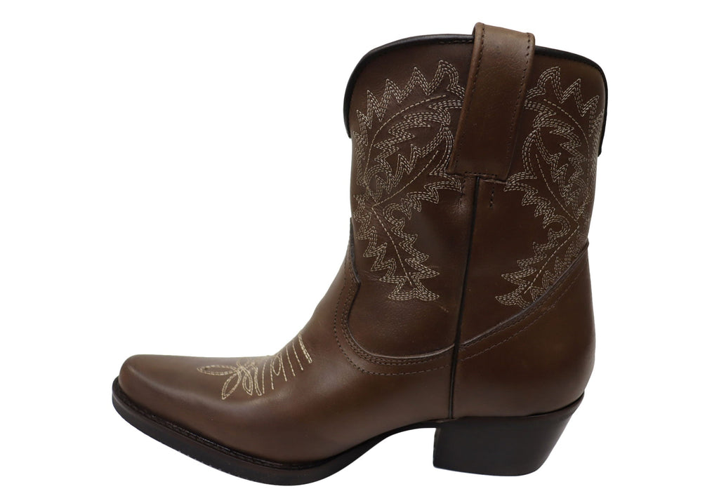 Edwina Womens Leather Western Cowboy Ankle Boots