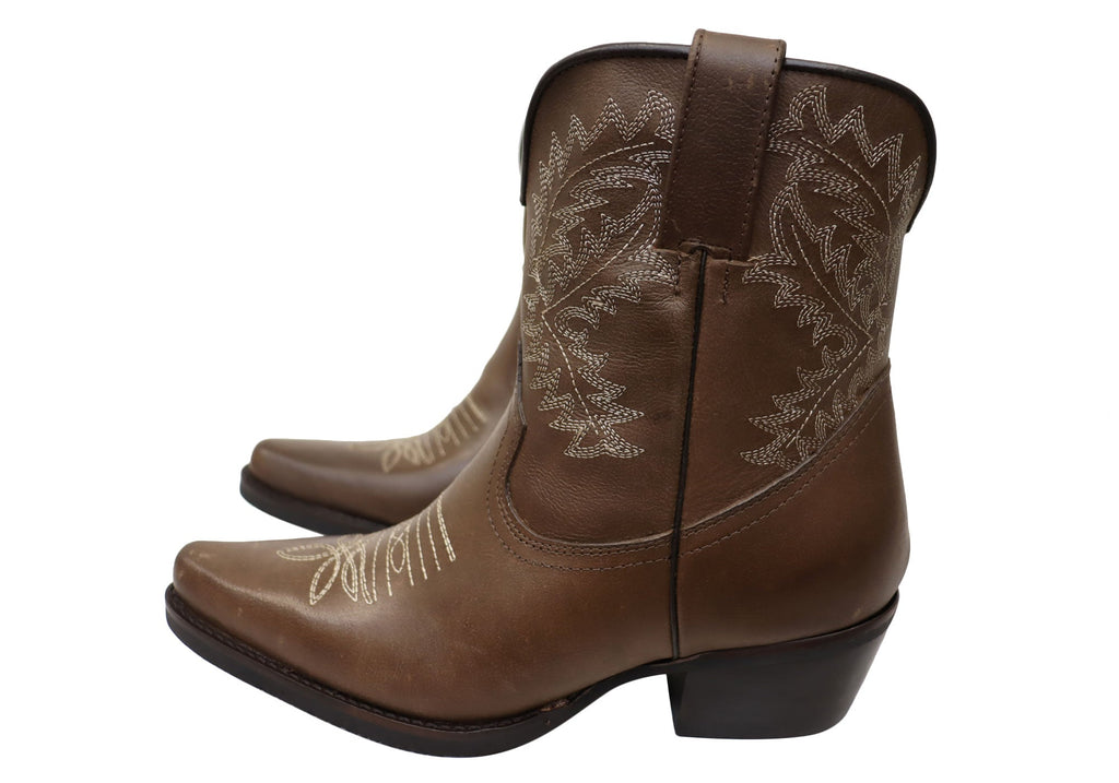 Edwina Womens Leather Western Cowboy Ankle Boots
