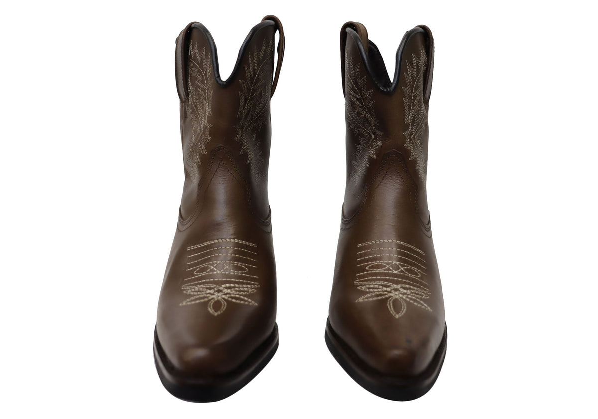 Edwina Womens Leather Western Cowboy Ankle Boots