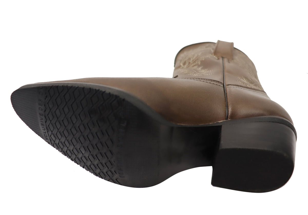 Edwina Womens Leather Western Cowboy Ankle Boots