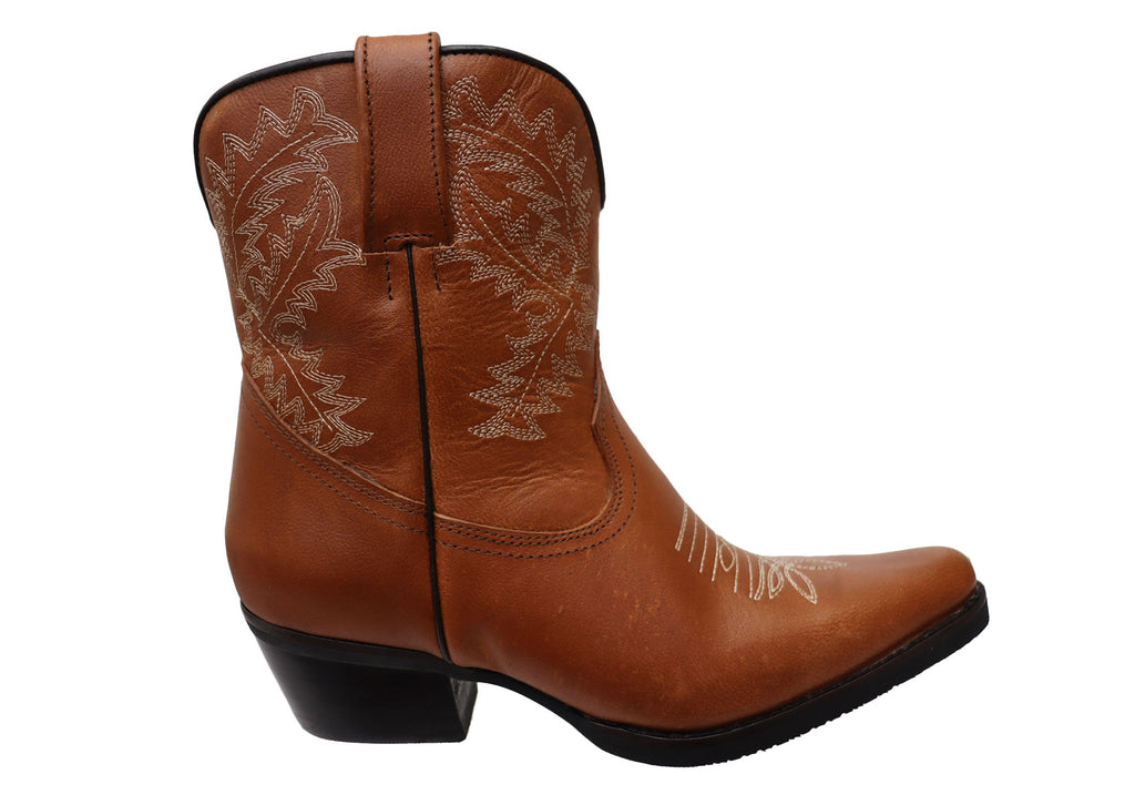 Edwina Womens Leather Western Cowboy Ankle Boots
