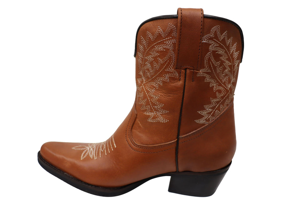 Edwina Womens Leather Western Cowboy Ankle Boots