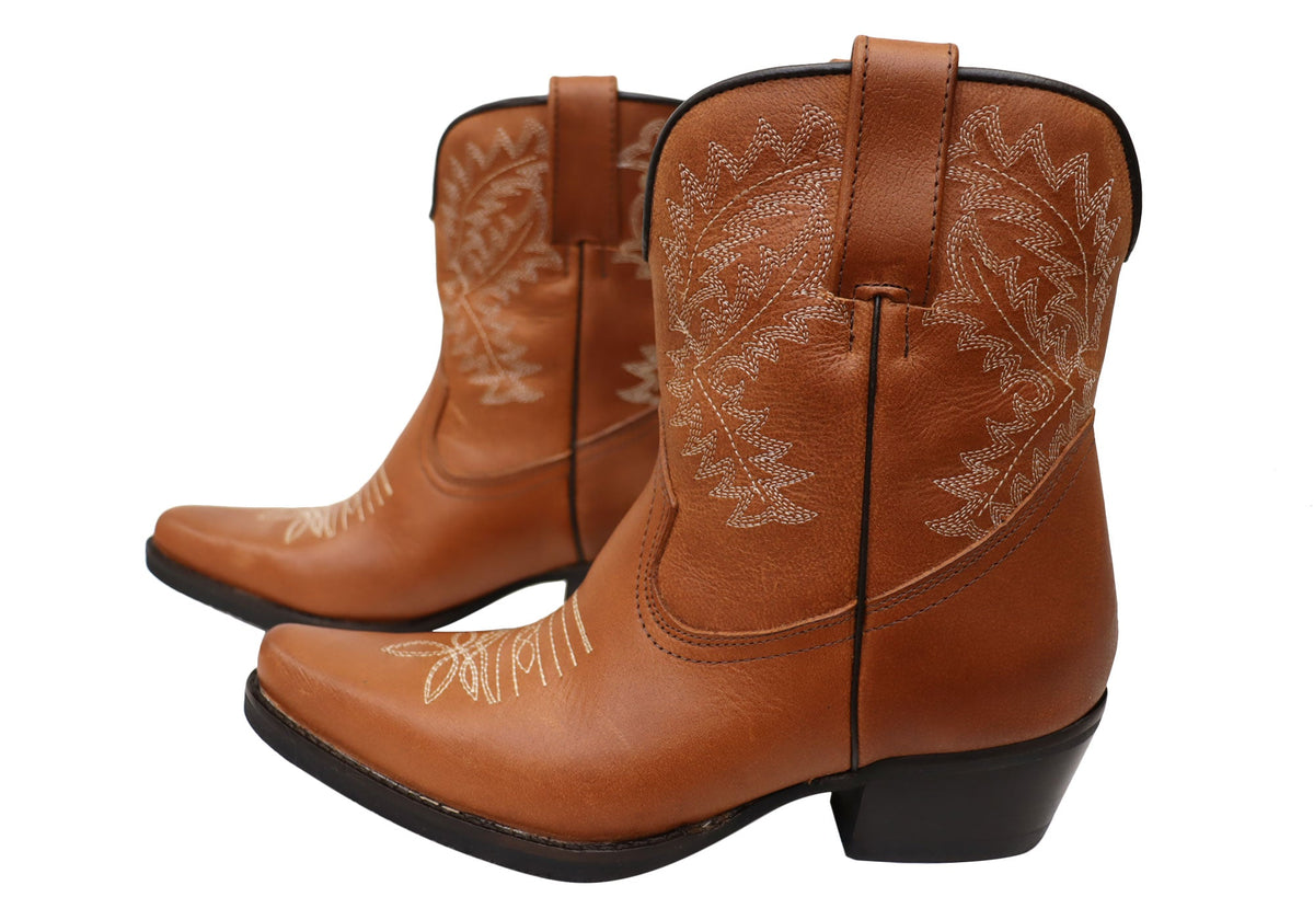 Edwina Womens Leather Western Cowboy Ankle Boots