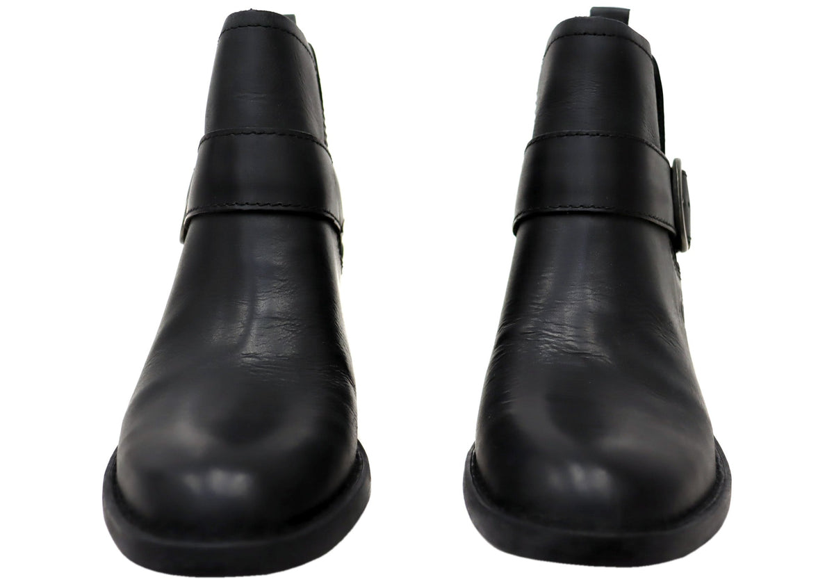 Royce Womens Comfortable Leather Mid Heel Ankle Boots