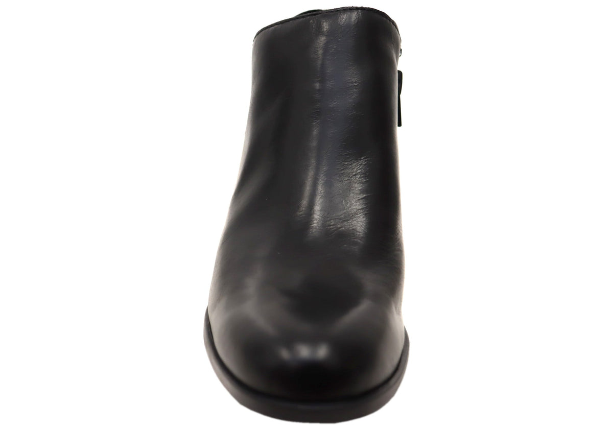 Kenzy Womens Comfortable Leather Mid Heel Ankle Boots