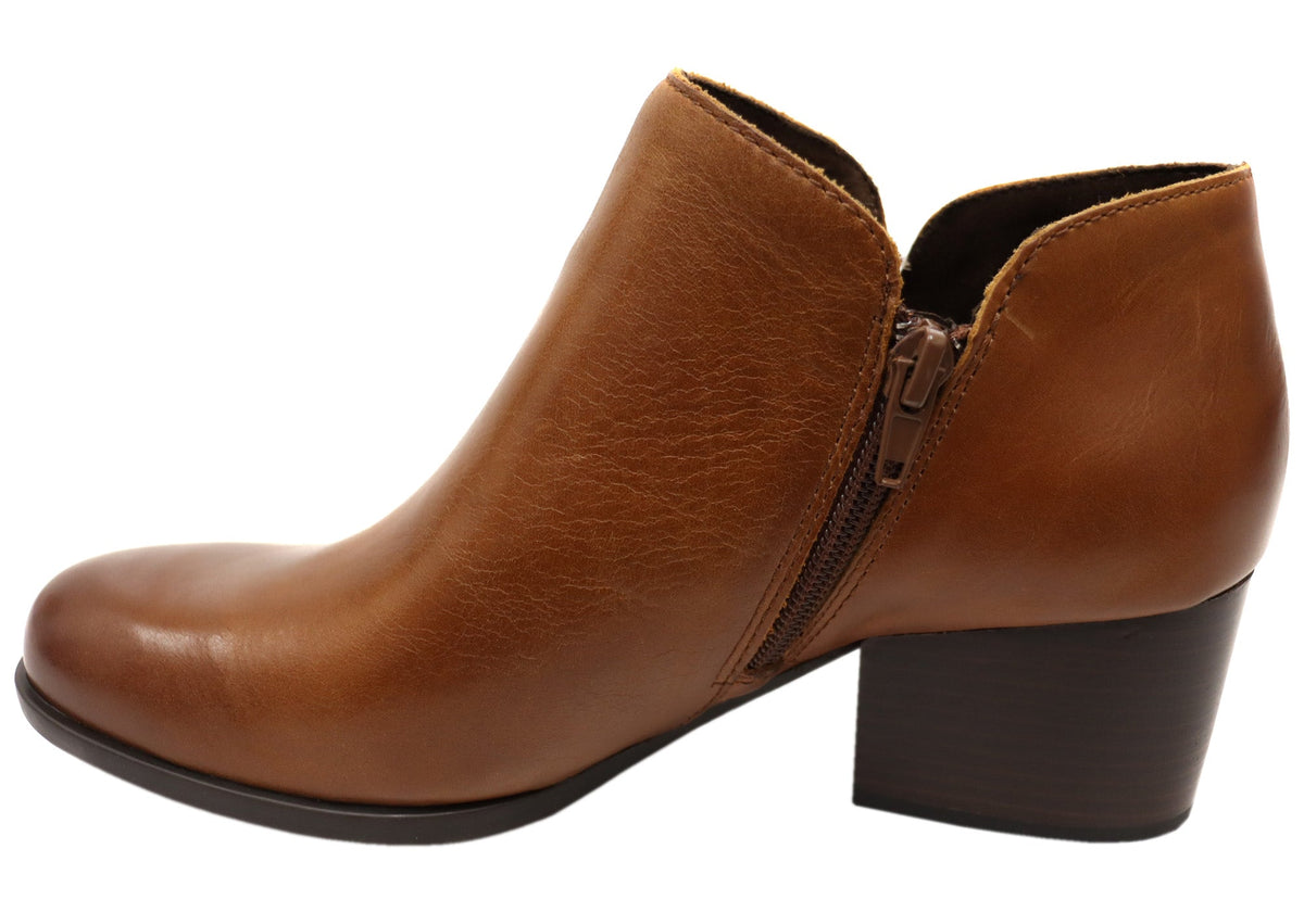 Kenzy Womens Comfortable Leather Mid Heel Ankle Boots