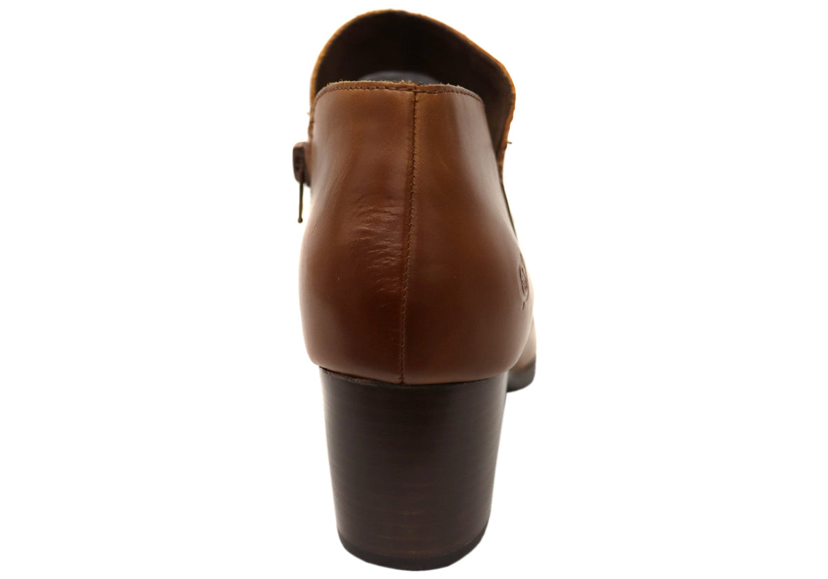 Kenzy Womens Comfortable Leather Mid Heel Ankle Boots