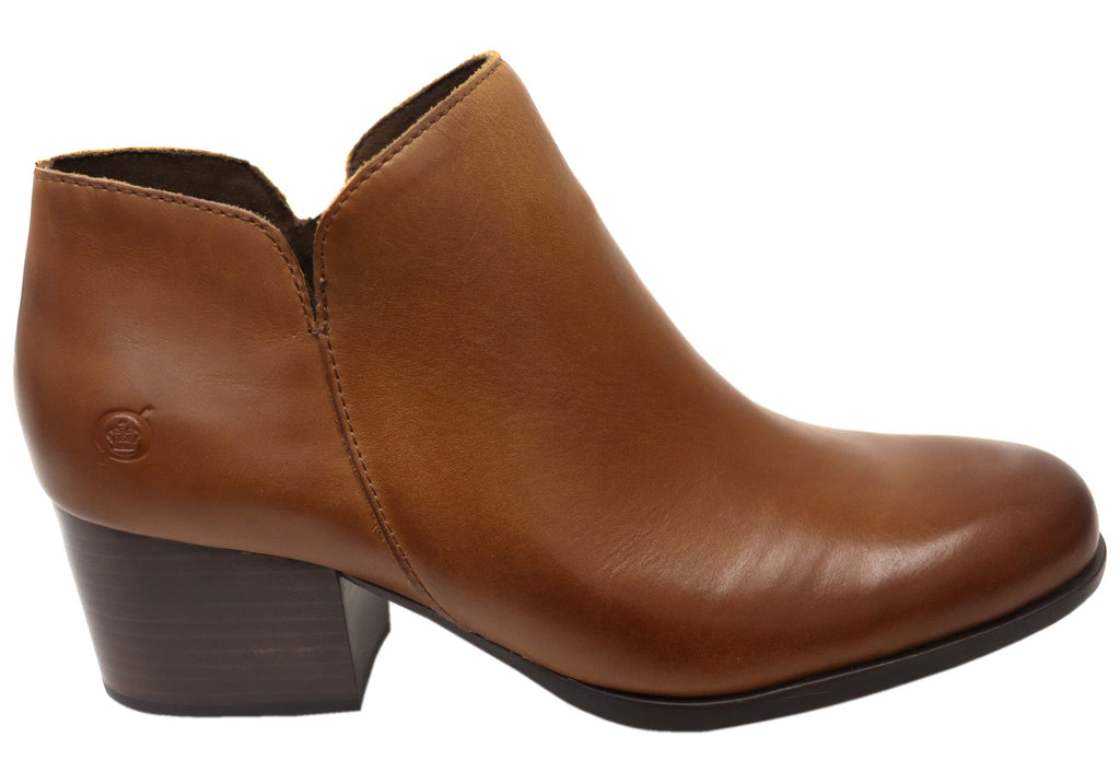 Kenzy Womens Comfortable Leather Mid Heel Ankle Boots