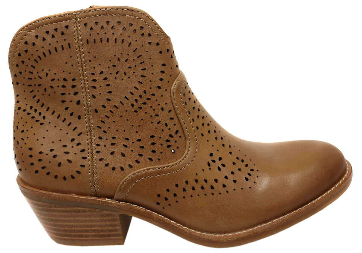 Alexia Womens Comfortable Leather Low Heel Ankle Boots