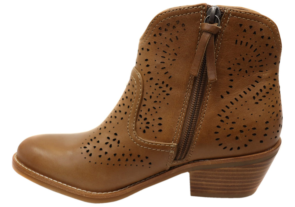 Alexia Womens Comfortable Leather Low Heel Ankle Boots