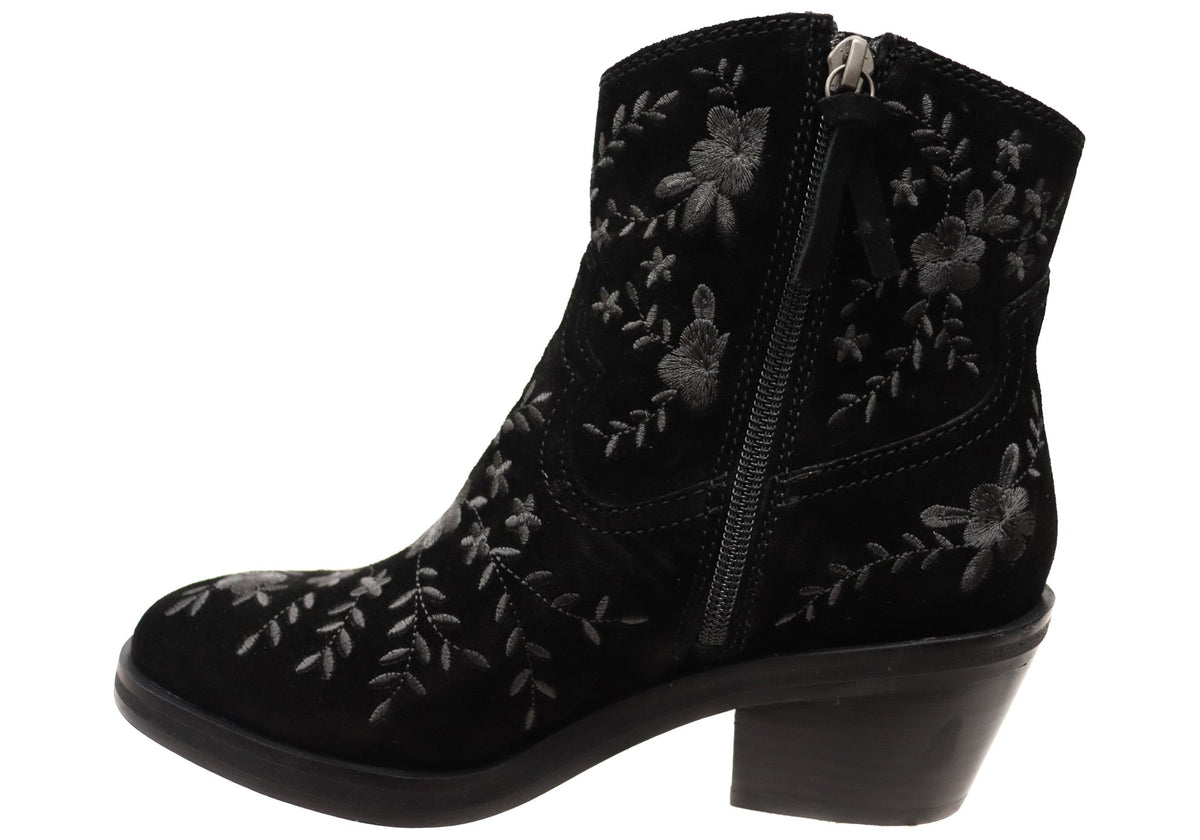 Sophie Womens Comfortable Leather Suede Heeled Ankle Boots
