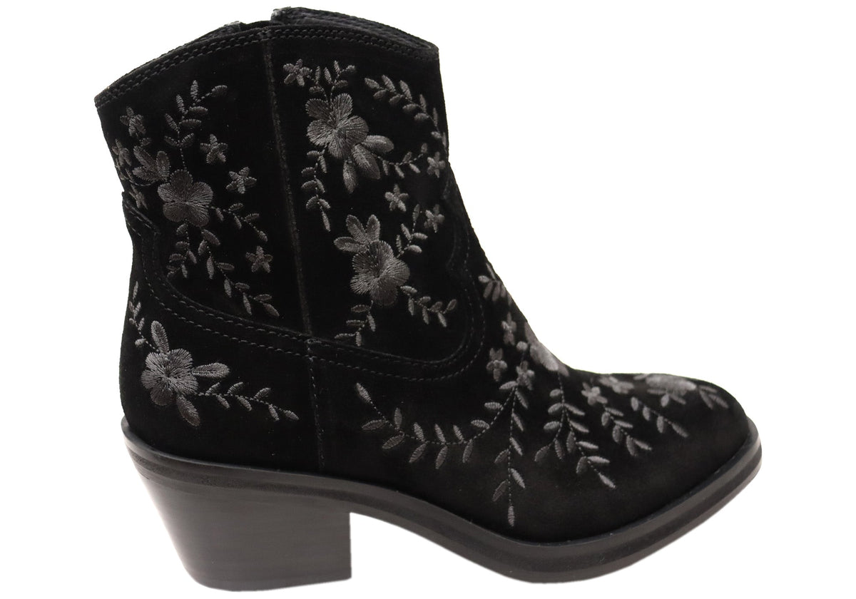 Sophie Womens Comfortable Leather Suede Heeled Ankle Boots