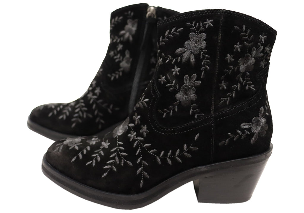 Sophie Womens Comfortable Leather Suede Heeled Ankle Boots