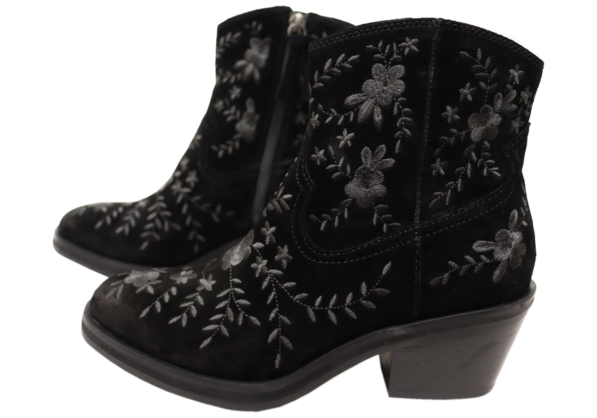 Sophie Womens Comfortable Leather Suede Heeled Ankle Boots