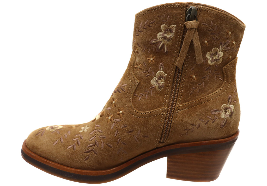 Sophie Womens Comfortable Leather Suede Heeled Ankle Boots