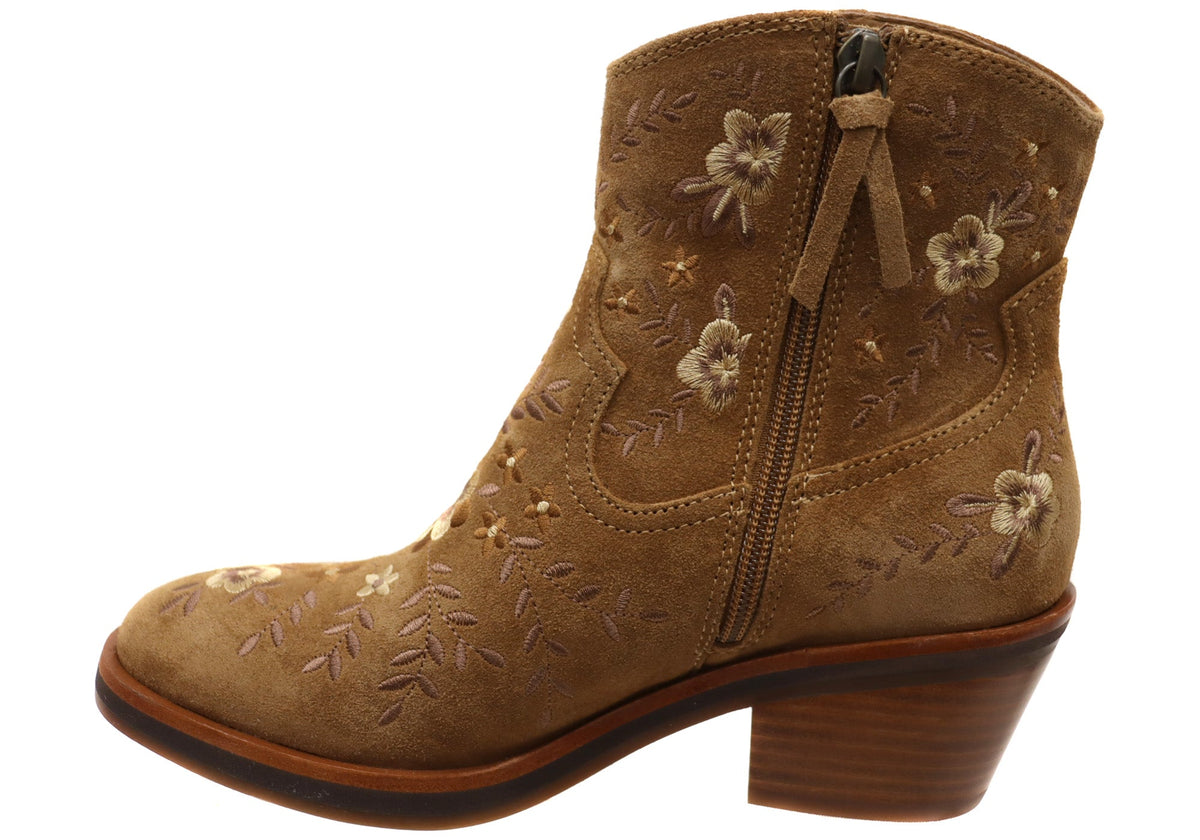Sophie Womens Comfortable Leather Suede Heeled Ankle Boots