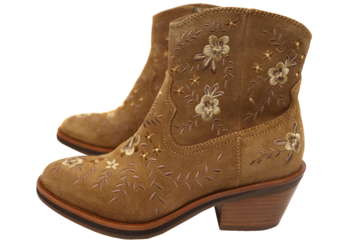 Sophie Womens Comfortable Leather Suede Heeled Ankle Boots