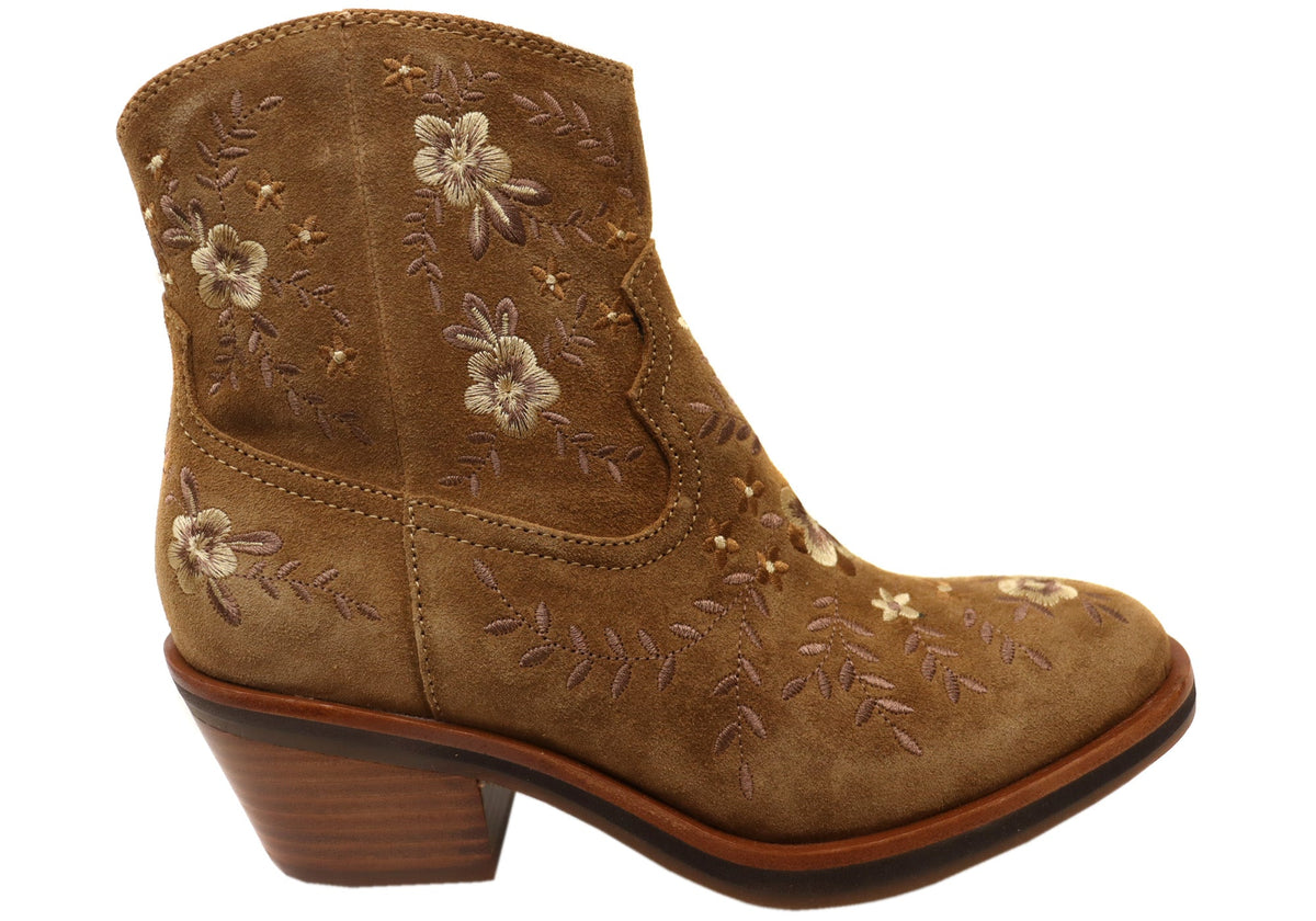 Sophie Womens Comfortable Leather Suede Heeled Ankle Boots