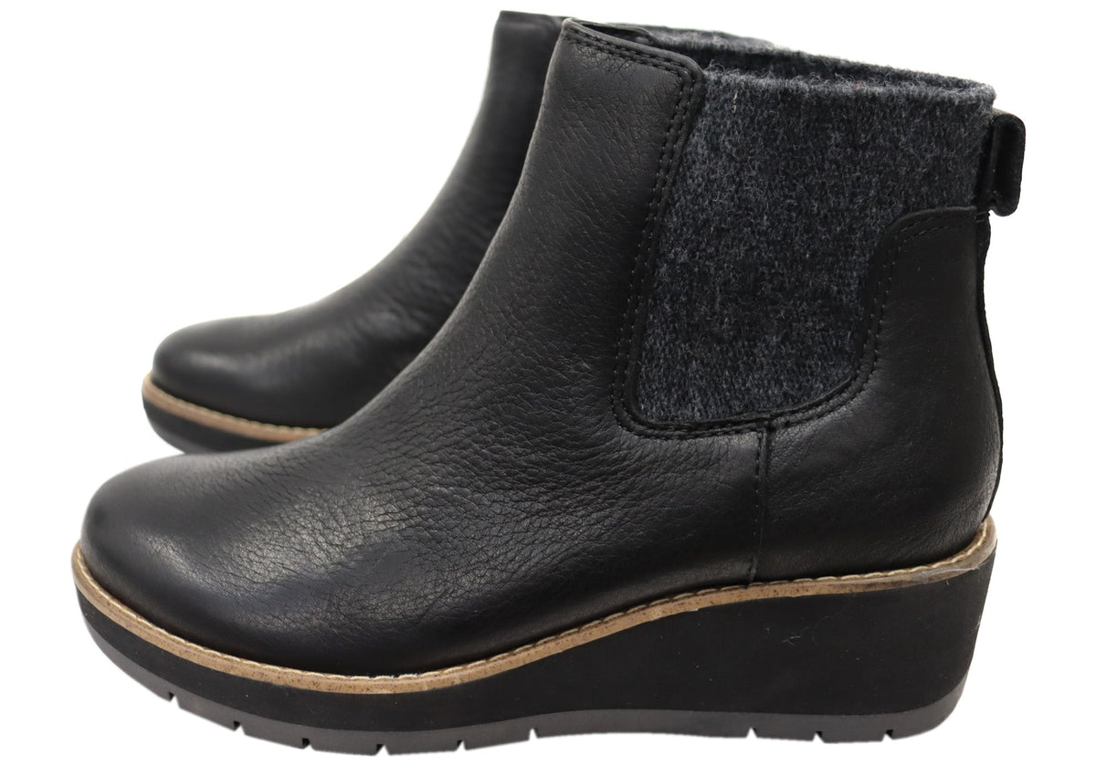 Ferna Womens Comfortable Leather Wedge Ankle Boots