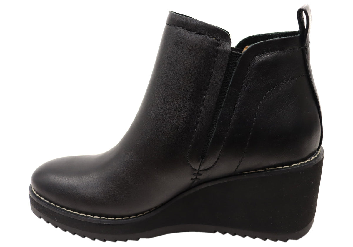 Emeree Womens Comfortable Leather Wedge Ankle Boots