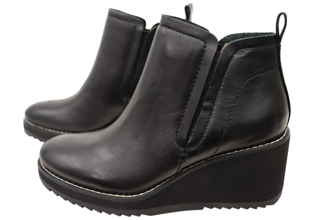 Emeree Womens Comfortable Leather Wedge Ankle Boots