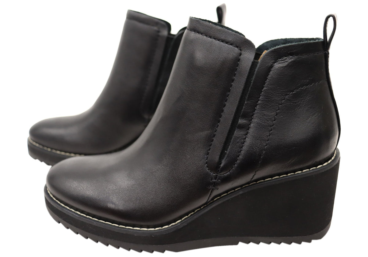 Emeree Womens Comfortable Leather Wedge Ankle Boots