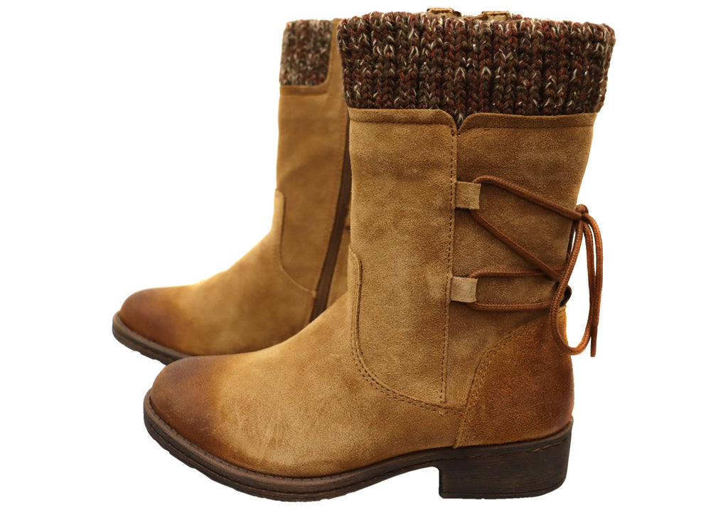 Salem Womens Wide Fit Comfort Leather Suede Mid Calf Boots