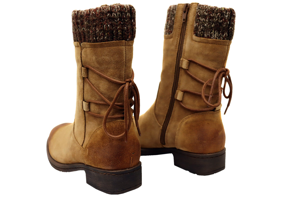 Salem Womens Wide Fit Comfort Leather Suede Mid Calf Boots