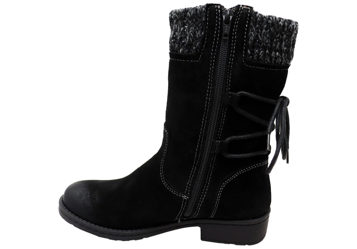 Salem Womens Wide Fit Comfort Leather Suede Mid Calf Boots